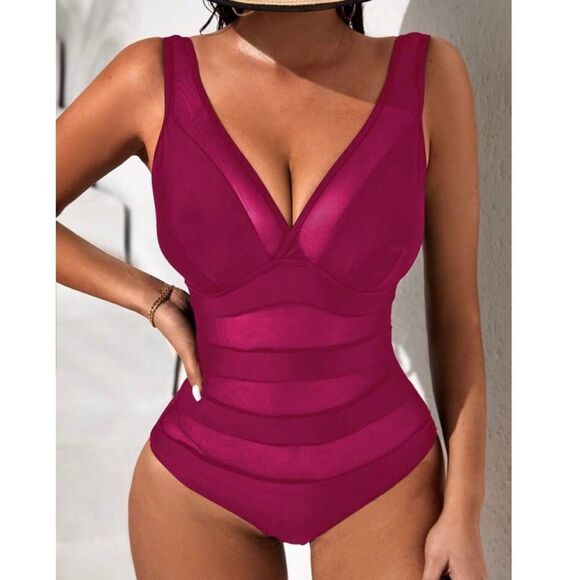 Barbiecore Magenta Plus Size Chest DD Contrast Trim One Piece Swimsuit - Picture 12 of 16